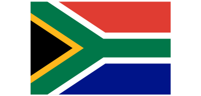Flag of South Africa with green, yellow, black, and blue colors.