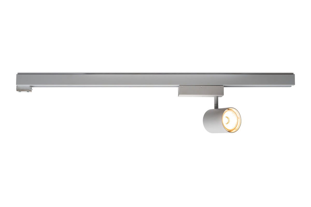 Modern ceiling light fixture with a long horizontal arm and a small lamp on a white background