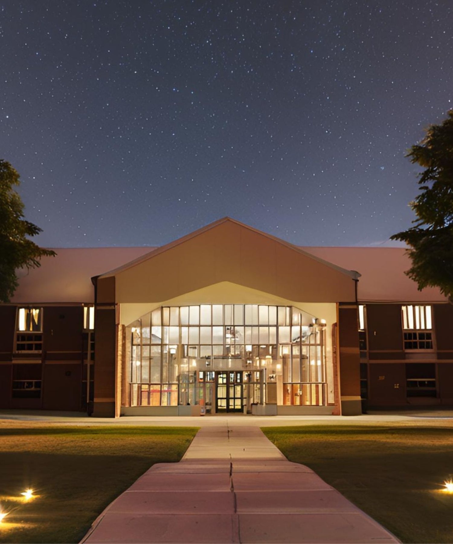 Building exterior at night with stars in the sky to illustrate School and University Classroom Lighting solutions